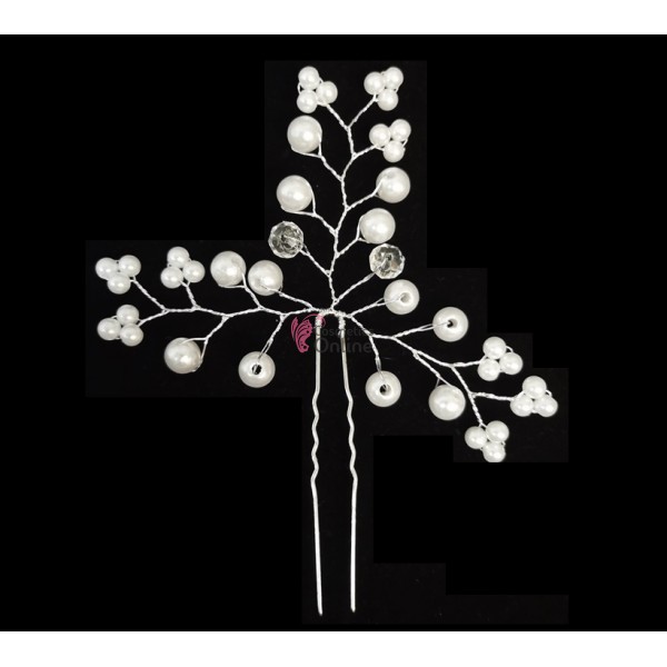 Ac metalic pentru par ACM008AA Argintiu cu cristale si perle